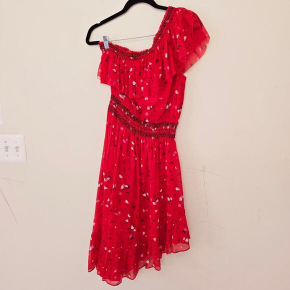 New Joie Hafsa Silk One Shoulder Midi Dress Red Floral Asymmetric Women's Size S - Picture 6 of 13